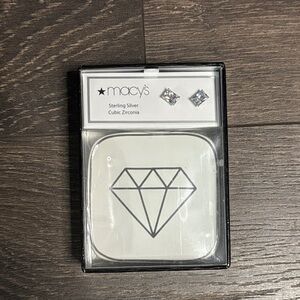 Macy's Sterling Silver Cubic Zirconia Emerald Cut Stud Earrings - Clear/White